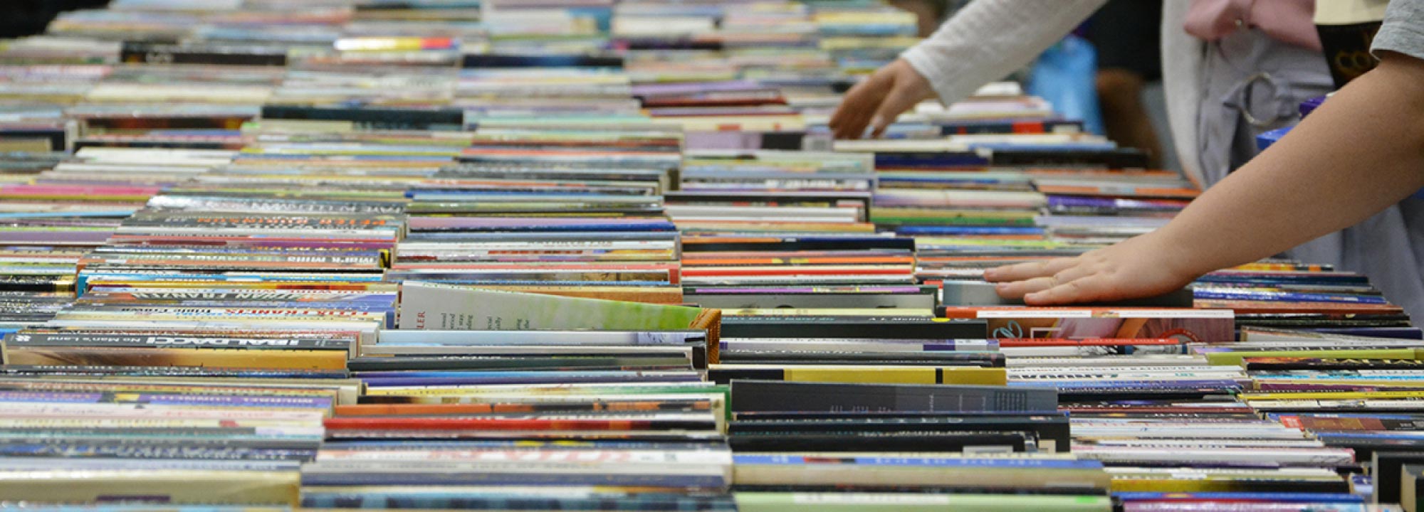 Books laid out at a bookfest